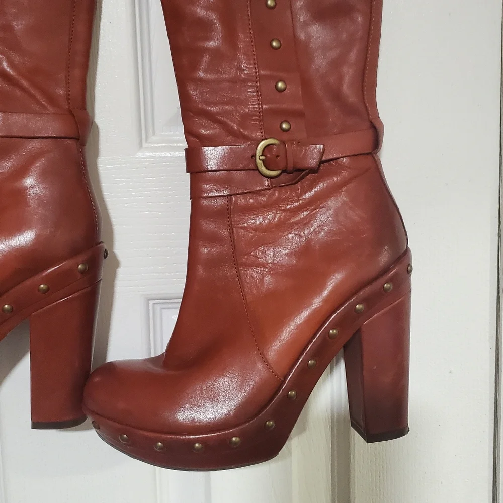 Kork-Ease Bailey Knee High Clog Heeled Platform Boots Rust/Cognac Size 6.5 - Picture 3 of 9